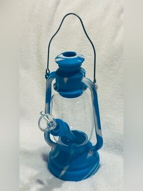 Blue and White Glass/Silicone Lantern-Style Water Piece